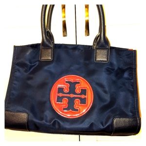 Navy and red tory burch nylon bag